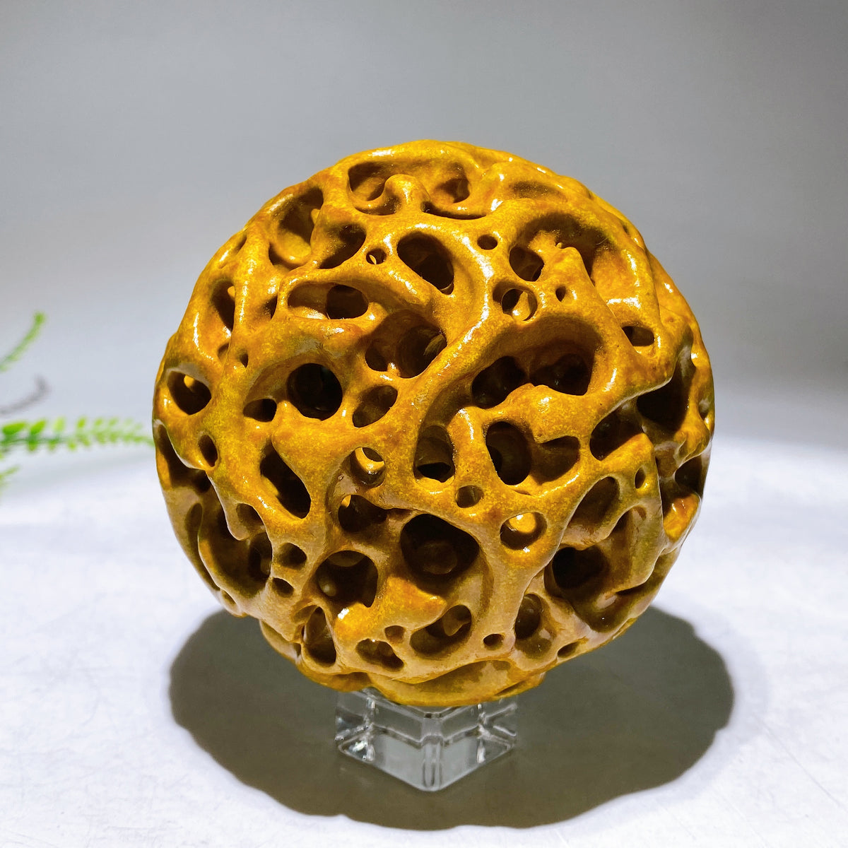 10cm Natural Yellow Mudstone Hollow-Carved Sphere Wholesale