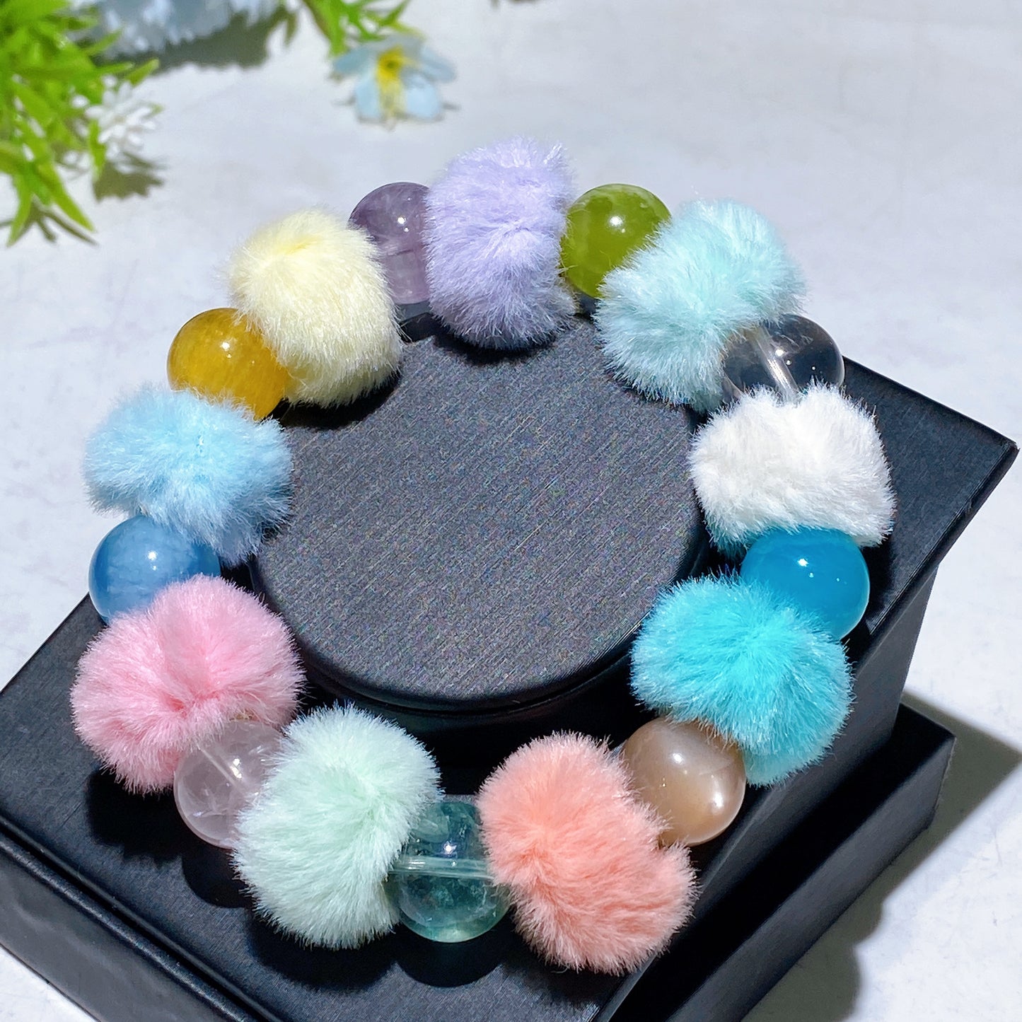 13mm Mixed Crystal Bracelet with Colorful Pompon Crystal Healing Bulk Wholesale