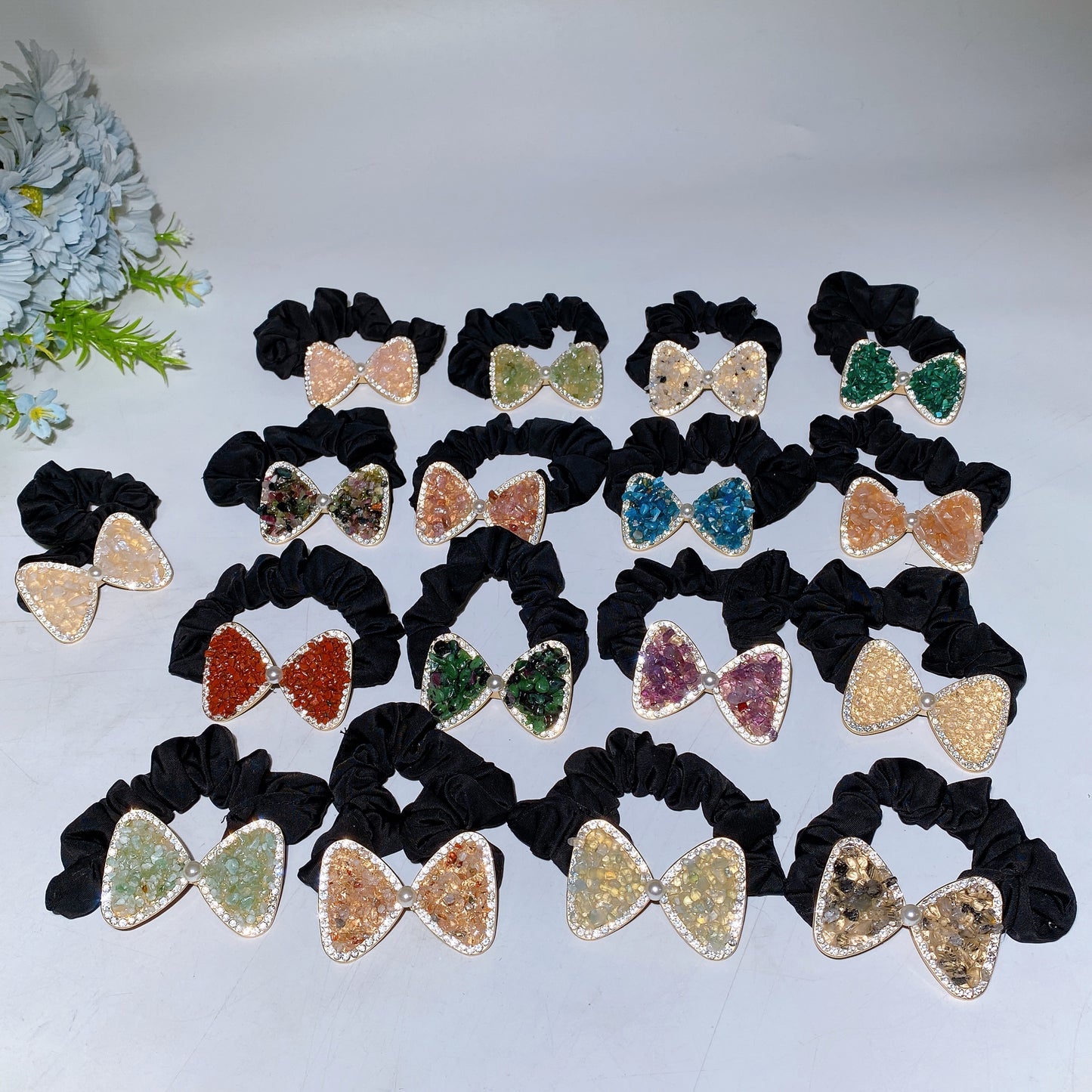 Crystal Chips Bowknot Scrunchies Crystal Healing Bulk Wholesale
