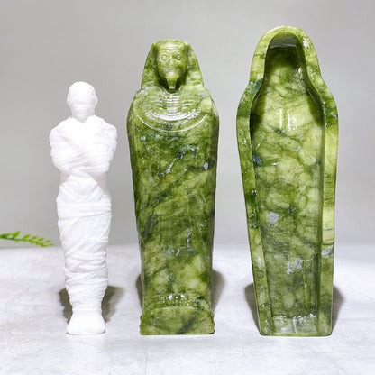 Natural Jade Mummy Coffin Carving Set Wholesale