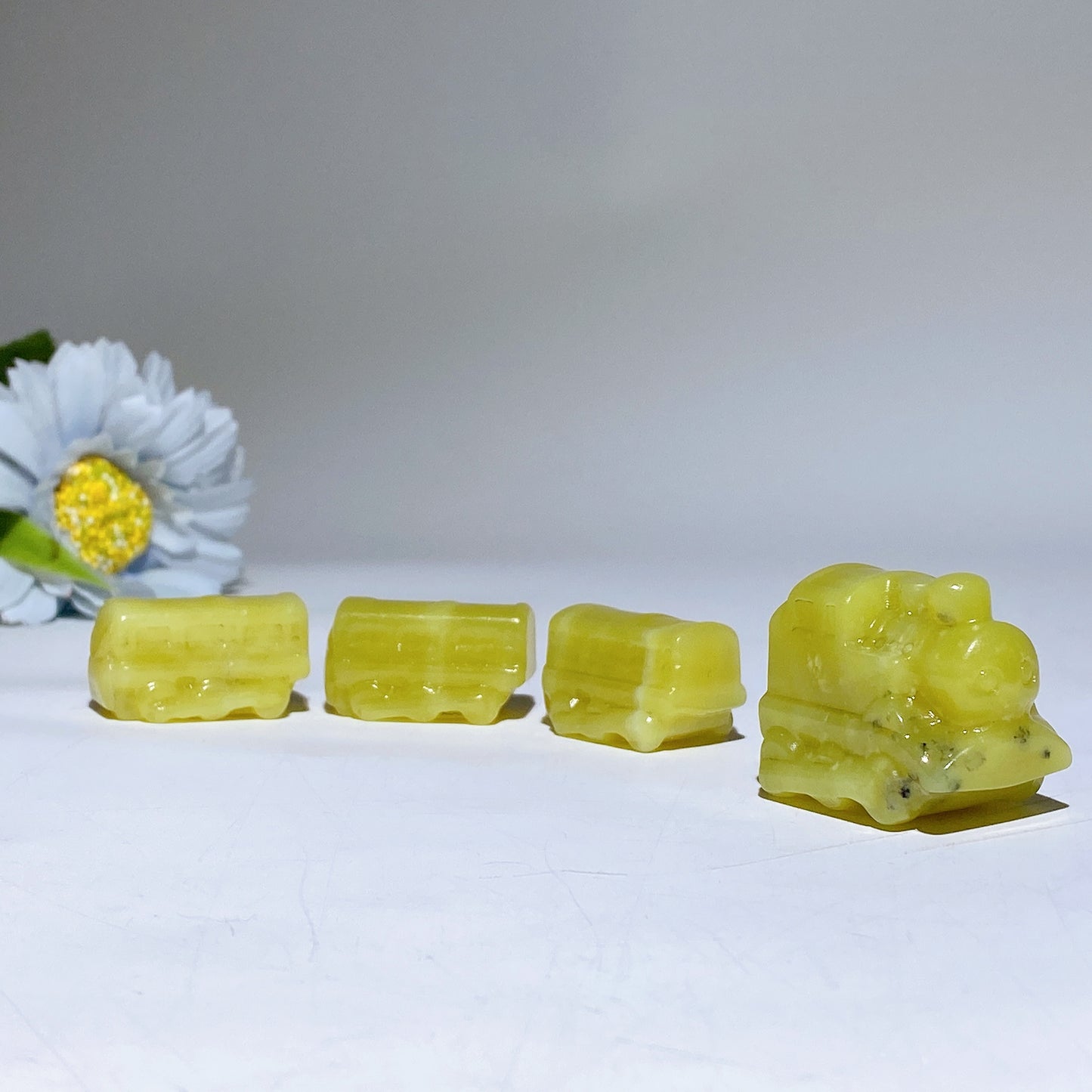 13cm Lemonite Jade Four-Pieces Train Carvings Bulk Wholesale