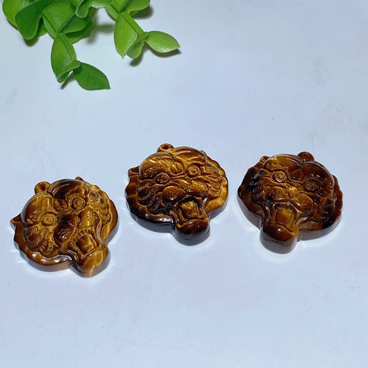 1.2" Drilled Tiger's Eye Tiger Head  Pendant Bulk Wholesale