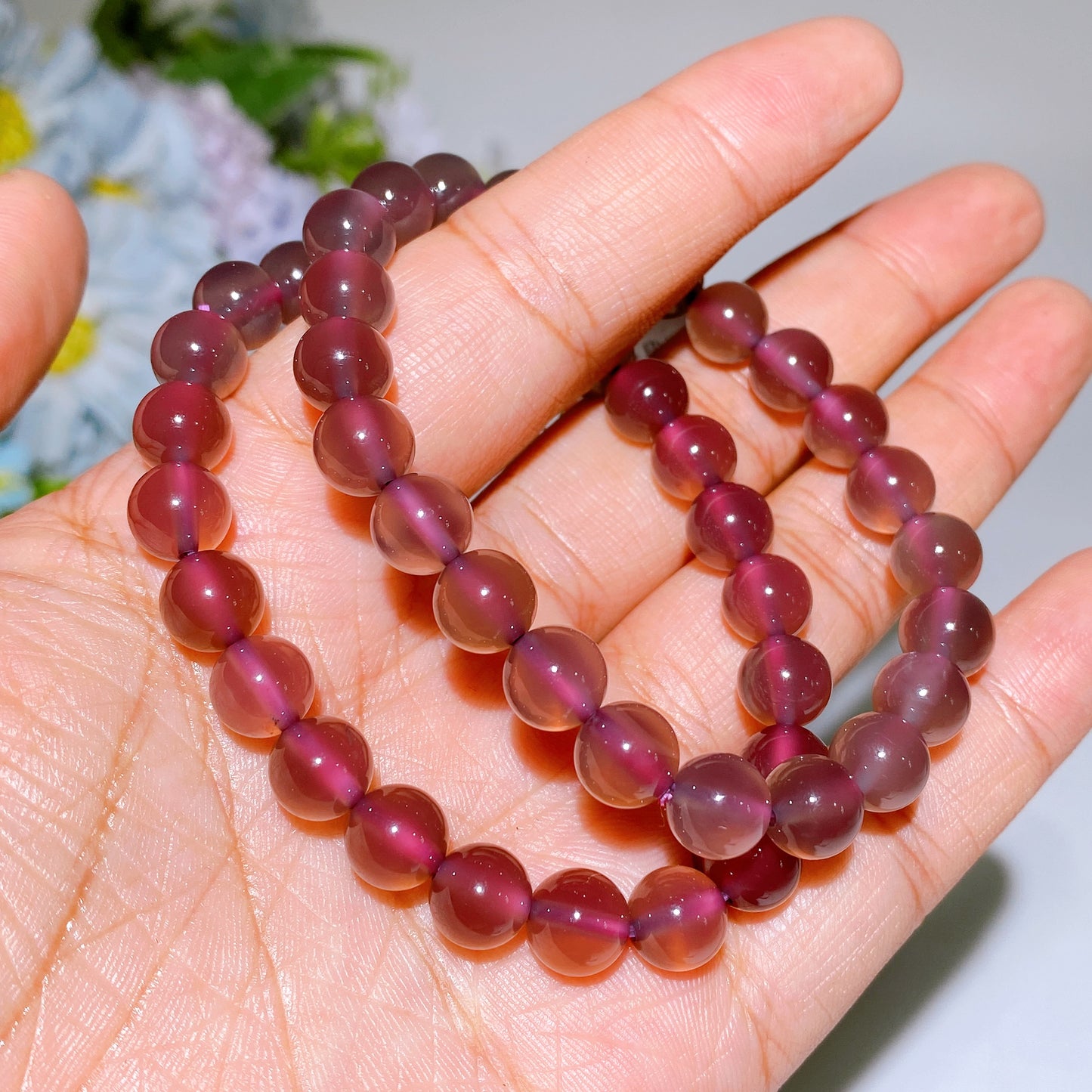 8mm Smoky Purple Chalcedony Bracelet Crystal Healing Bulk Wholesale