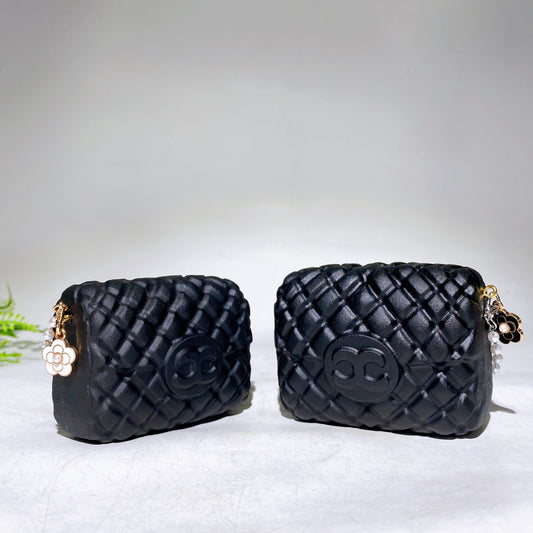 3.1" Black Obsidian Bag Carving with Bag Chain Wholesale