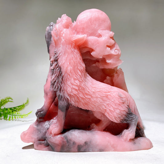 21cm Large Unique Pink Opal Wolf Carving Wholesale