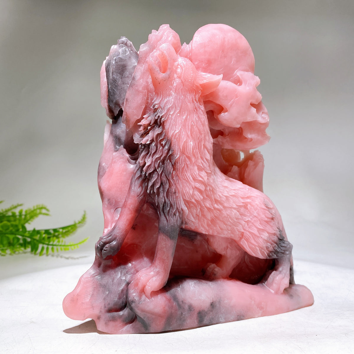 21cm Large Unique Pink Opal Wolf Carving Wholesale