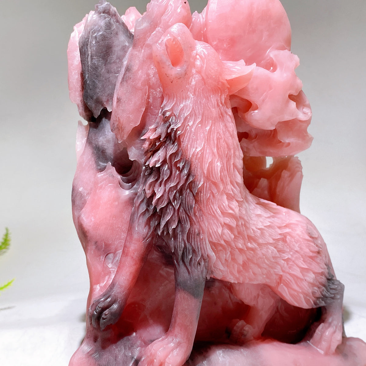 21cm Large Unique Pink Opal Wolf Carving Wholesale