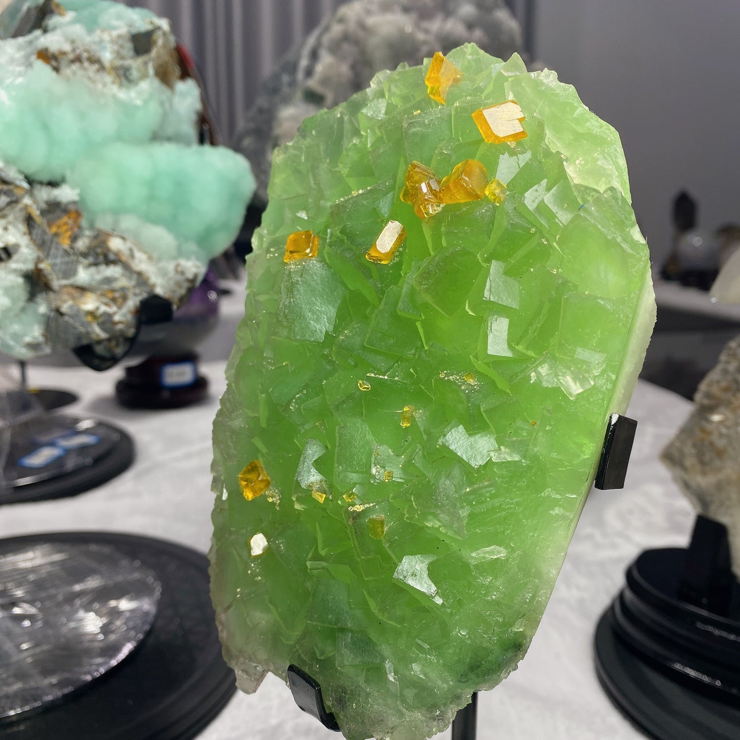 15cm Green Fluorite Grow with Barite with Stand