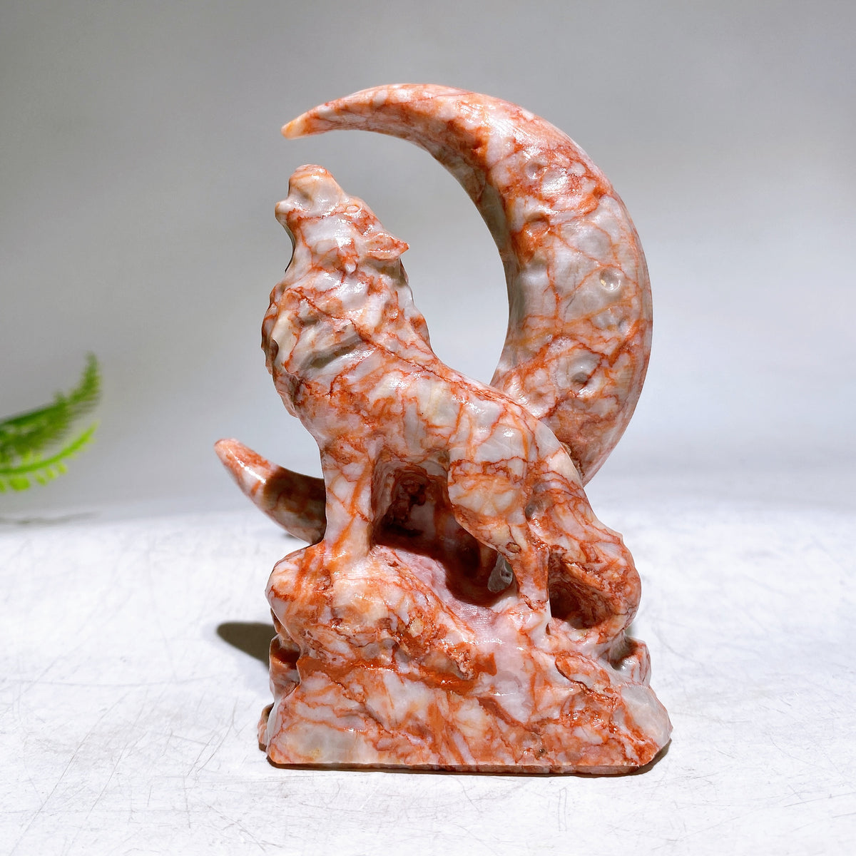 4.1" Crystal Wolf with Moon Carving Wholesale