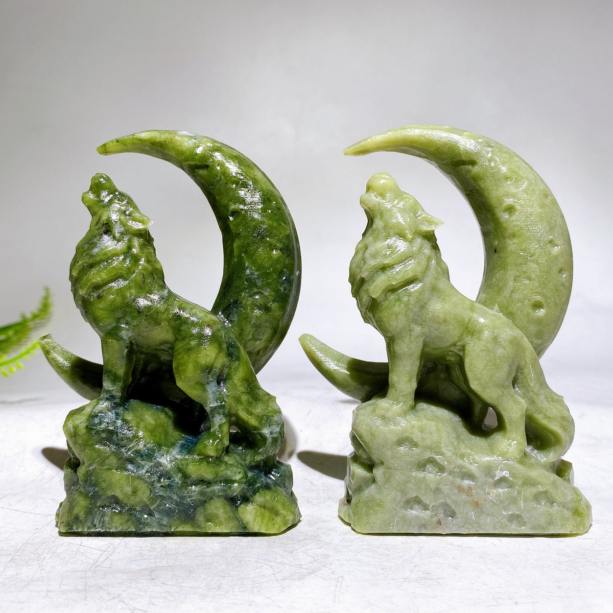 4.1" Crystal Wolf with Moon Carving Wholesale