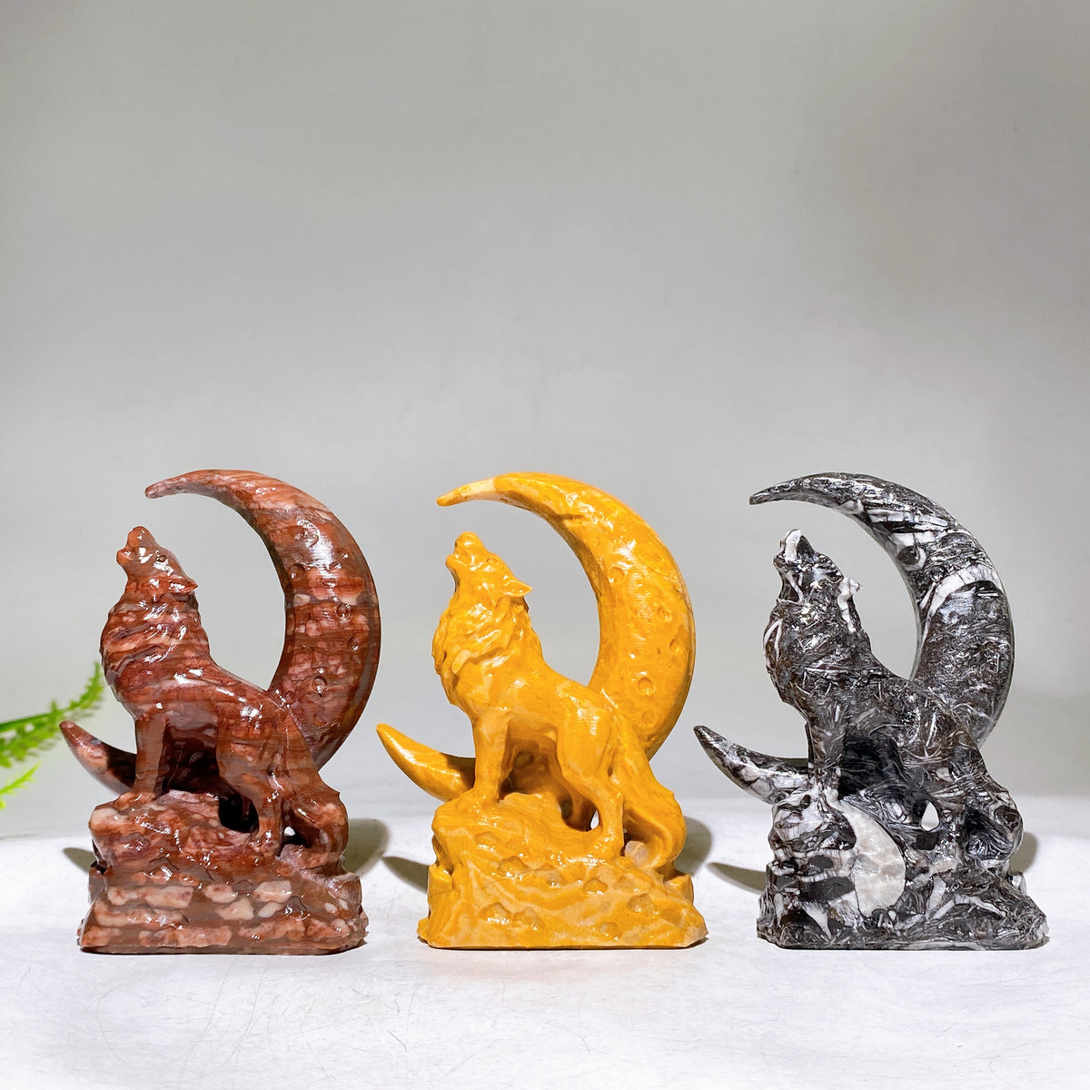 4.1" Crystal Wolf with Moon Carving Wholesale