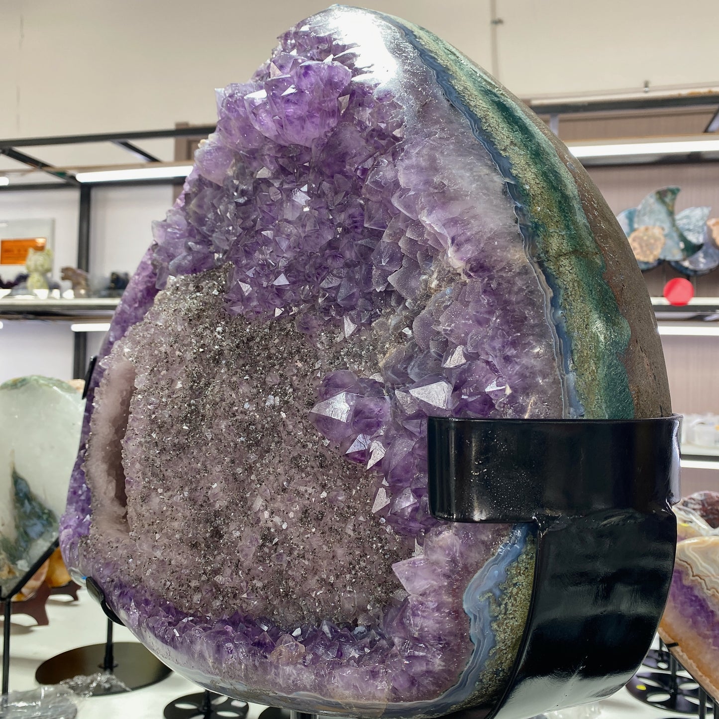 62cm Large Unique Amethyst Cluster Spade Heart Shape Specimen with Stand