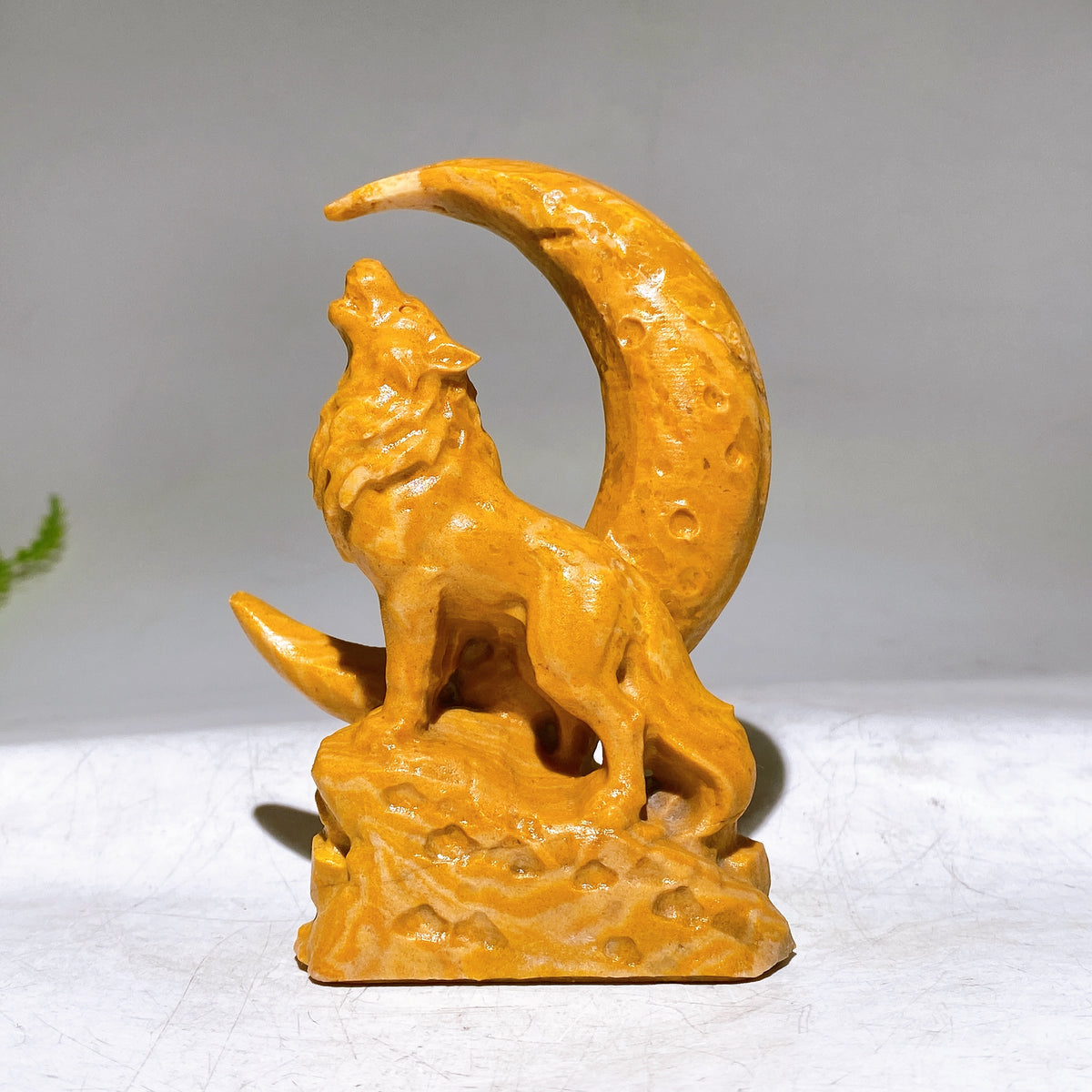 4.1" Crystal Wolf with Moon Carving Wholesale