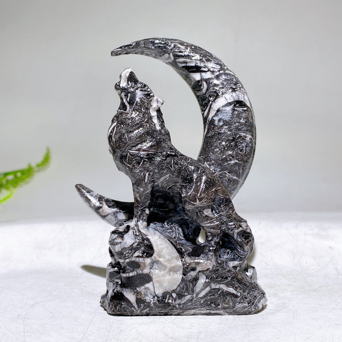 4.1" Crystal Wolf with Moon Carving Wholesale