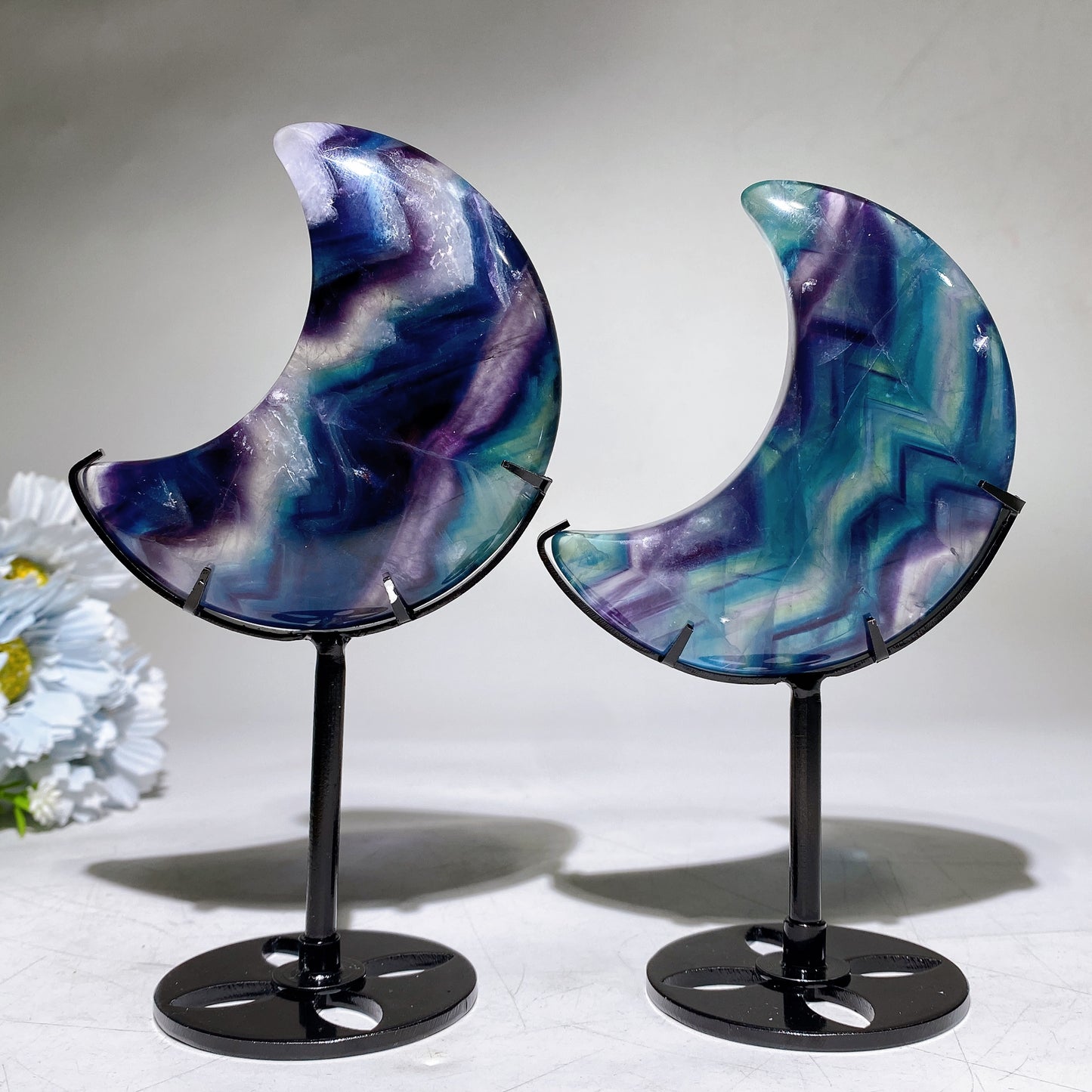 Rainbow Fluorite Moon Carving with Stand Crystal Healing Bulk Wholesale