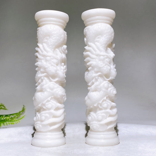 White Jade Pillar with Dragon Relievo Carving Wholesale