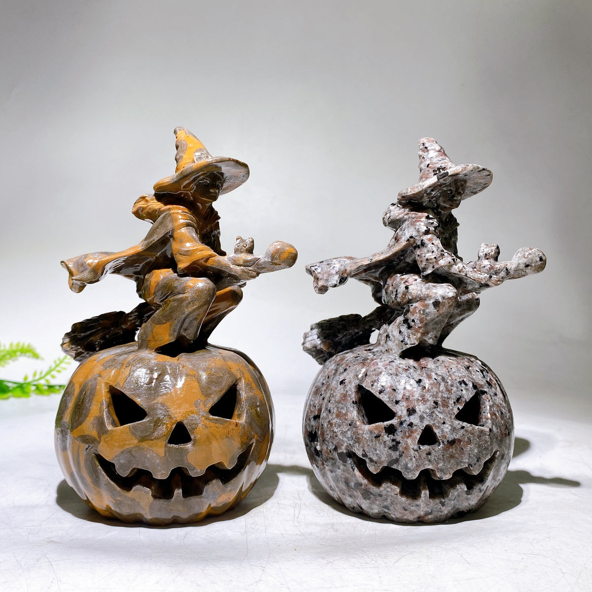 5.9" Crystal Witch Riding Broom on Pumpkin Lamp Carving for Halloween Wholesale
