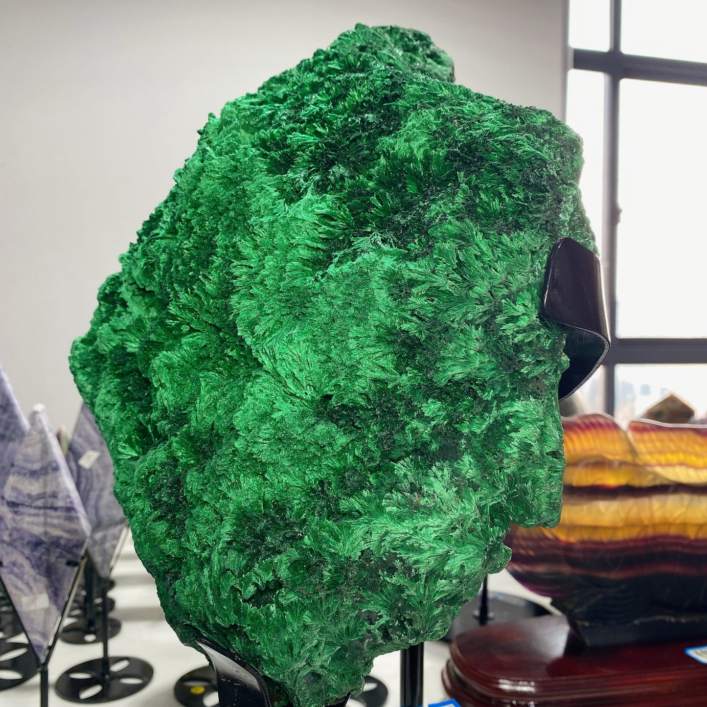 42cm Large Unique Raw Malachite Specimen with Stand