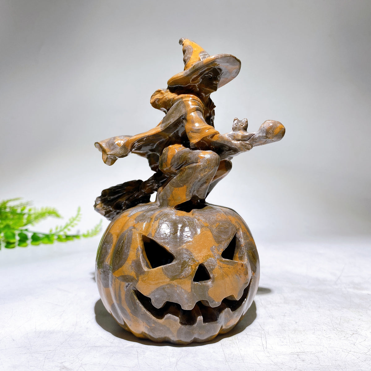 5.9" Crystal Witch Riding Broom on Pumpkin Lamp Carving for Halloween Wholesale