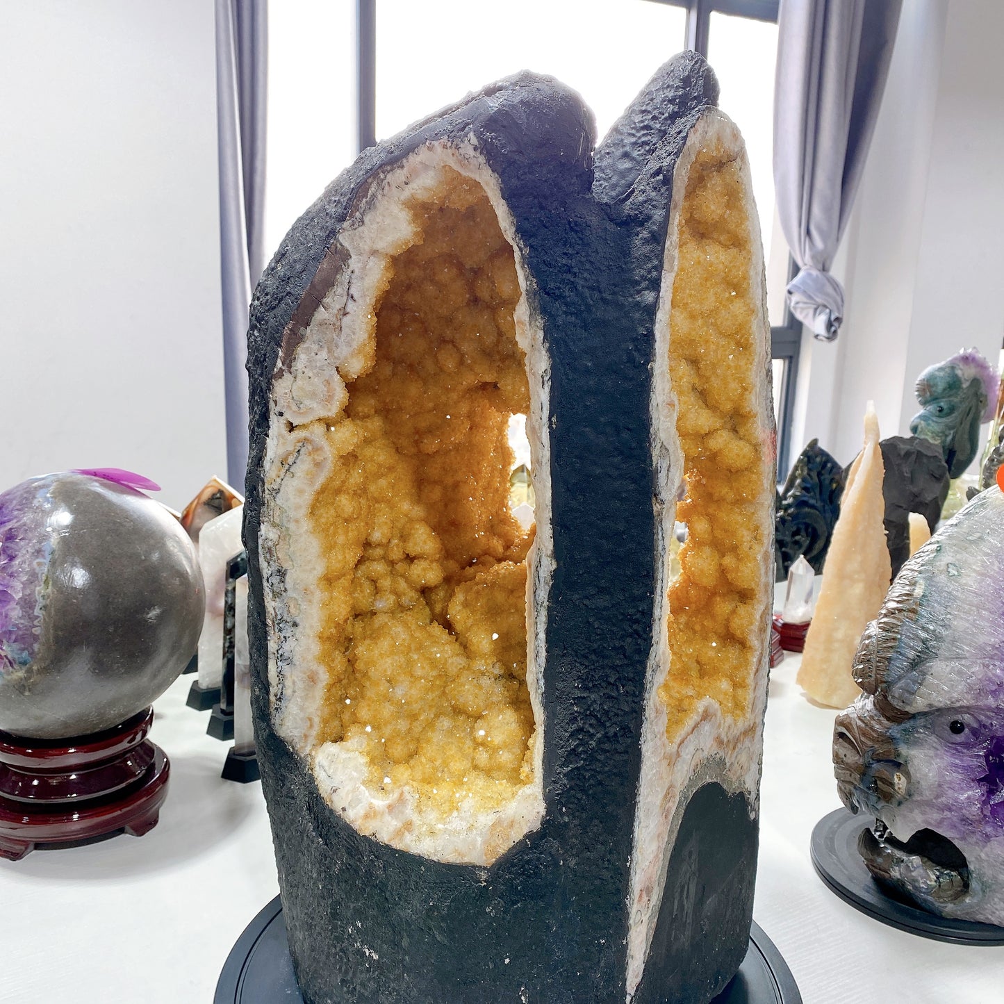 62cm Large Unique Full Clusters Citrine Geode with Three-sides Window Specimen