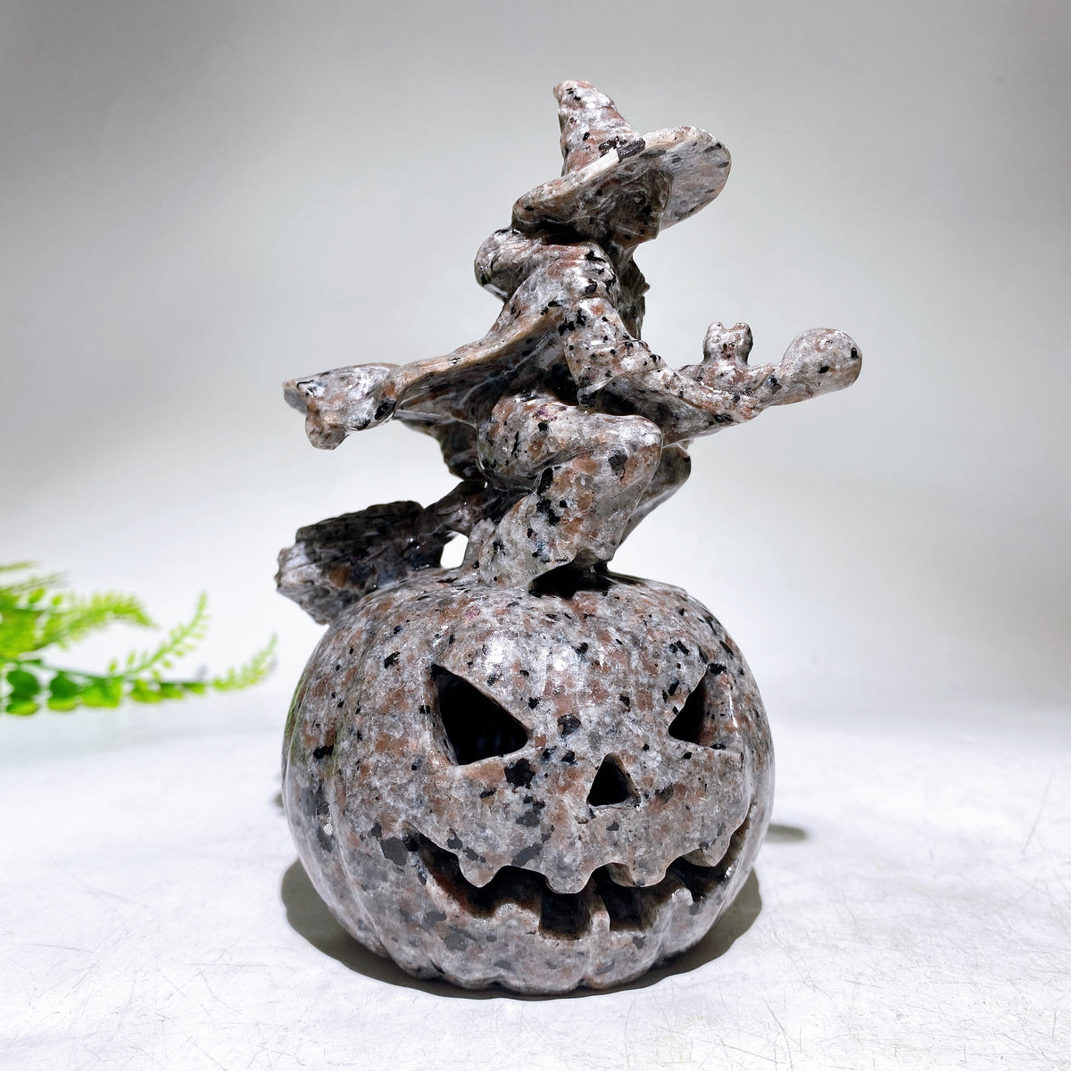 5.9" Crystal Witch Riding Broom on Pumpkin Lamp Carving for Halloween Wholesale