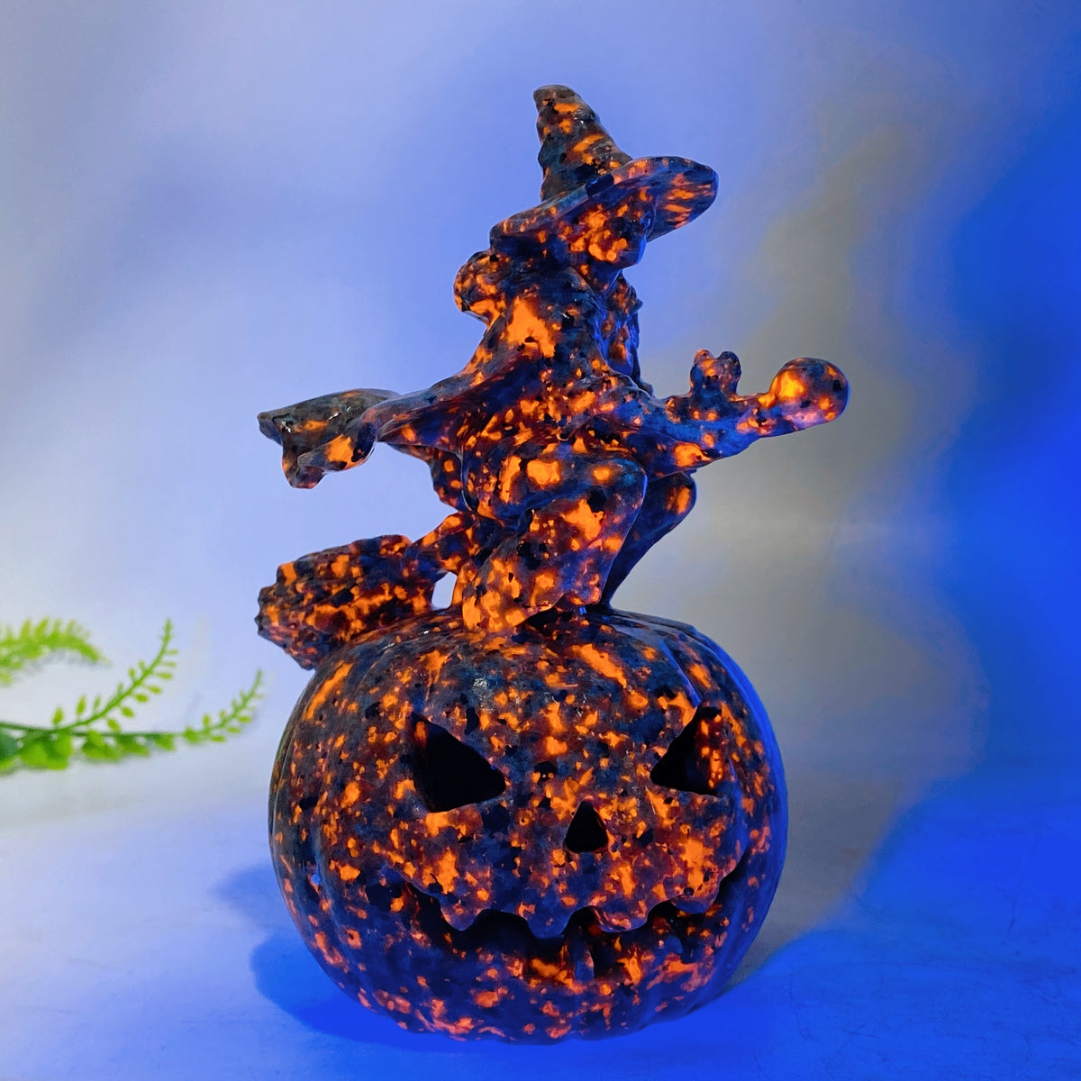 5.9" Crystal Witch Riding Broom on Pumpkin Lamp Carving for Halloween Wholesale