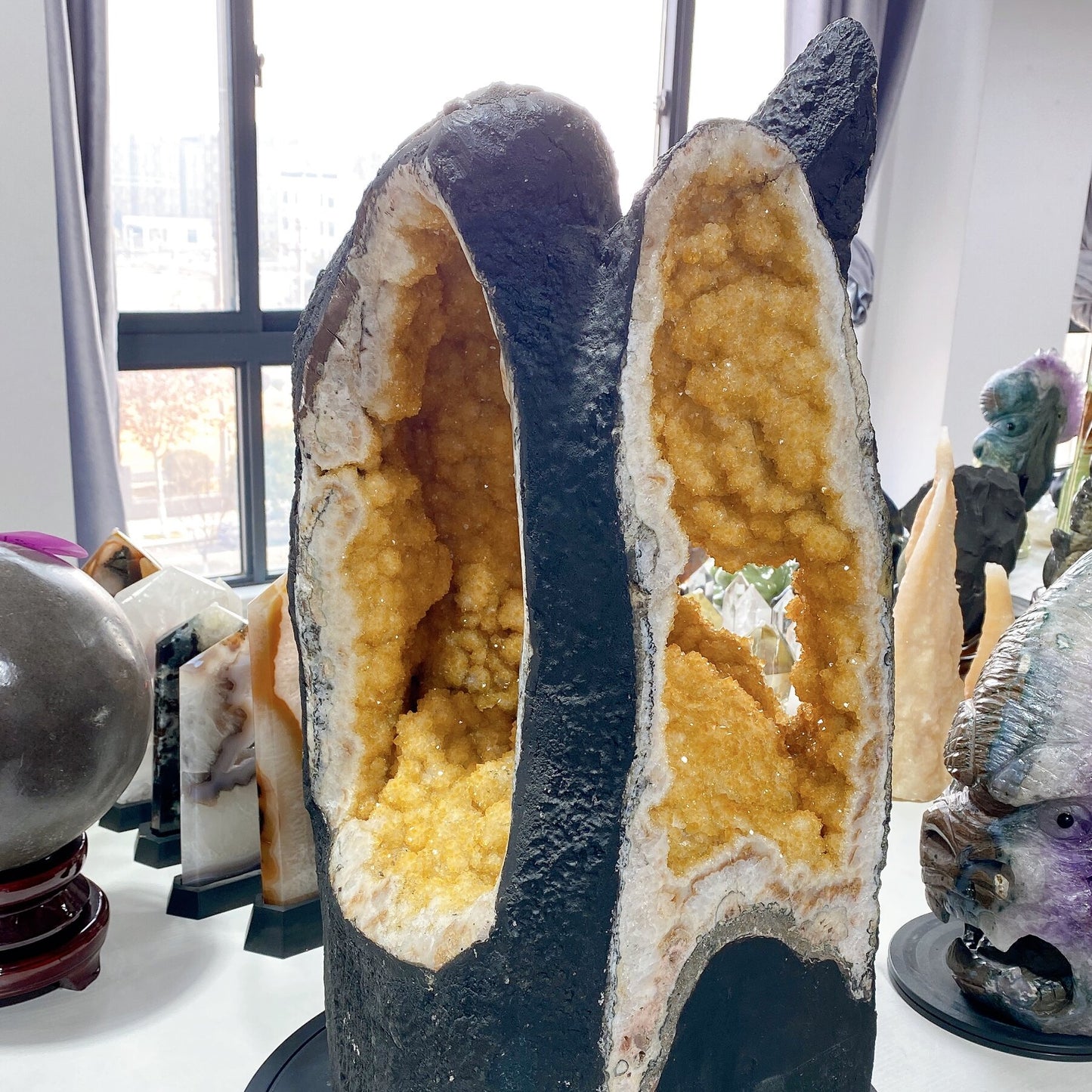 62cm Large Unique Full Clusters Citrine Geode with Three-sides Window Specimen