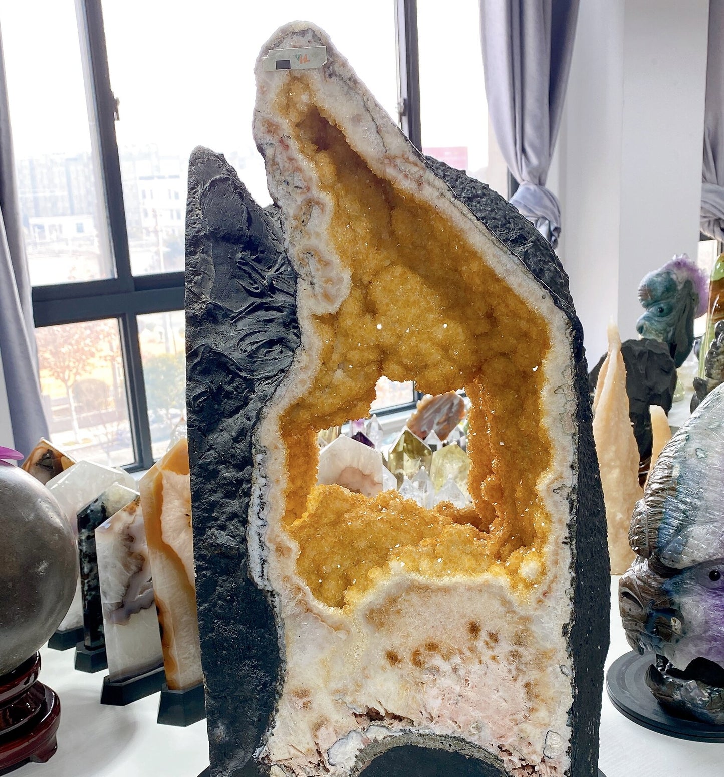 62cm Large Unique Full Clusters Citrine Geode with Three-sides Window Specimen