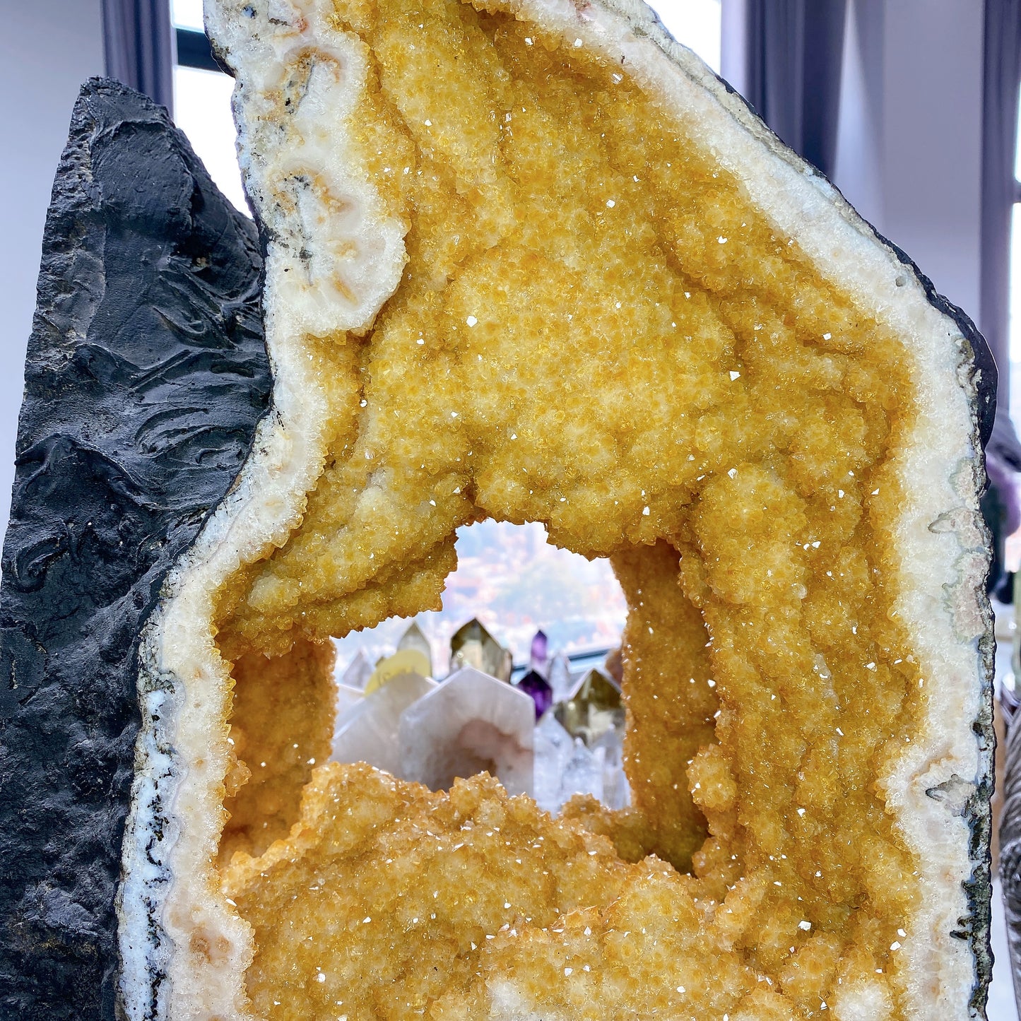 62cm Large Unique Full Clusters Citrine Geode with Three-sides Window Specimen