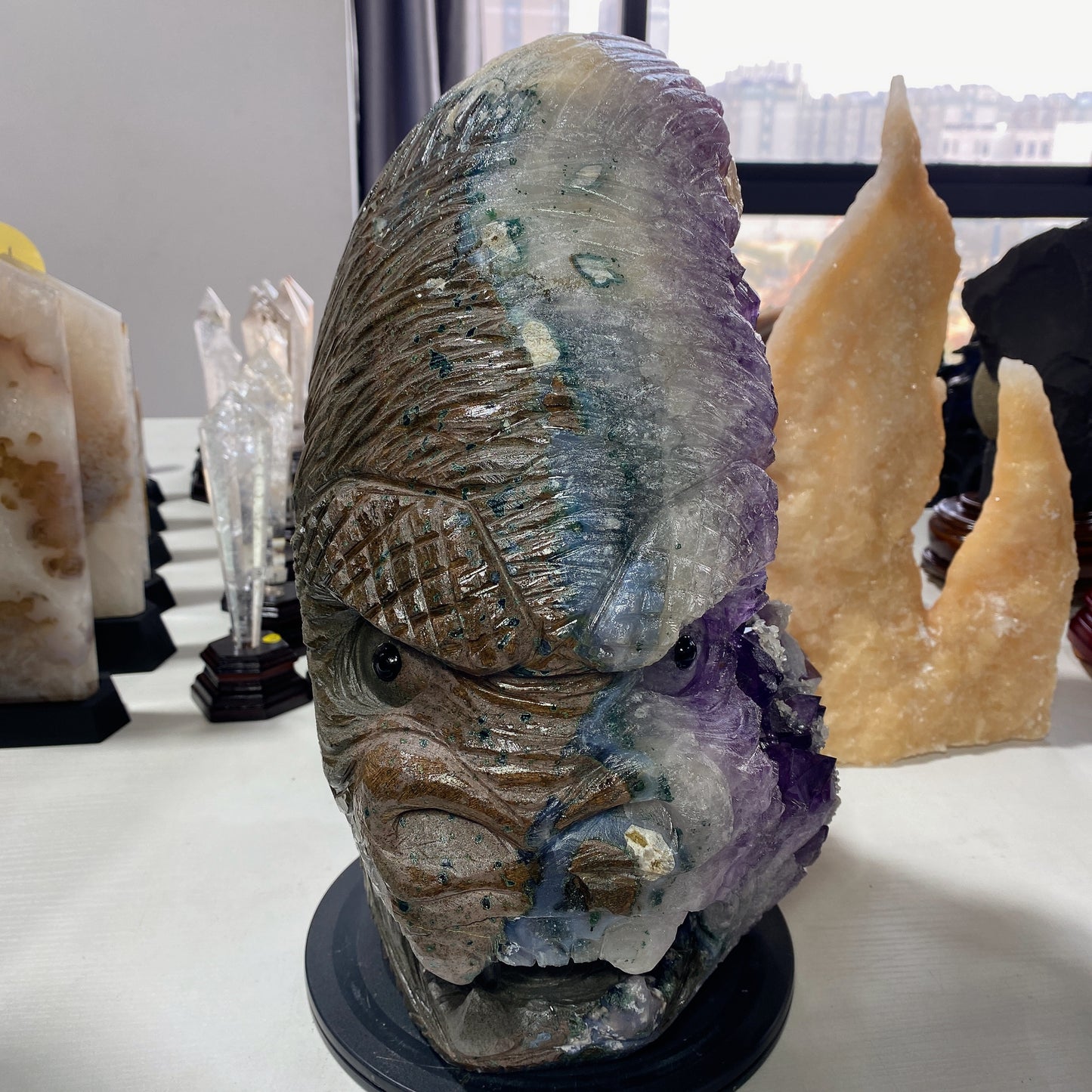 36cm Large Unique Amethyst Cluster Kong Kim Carving