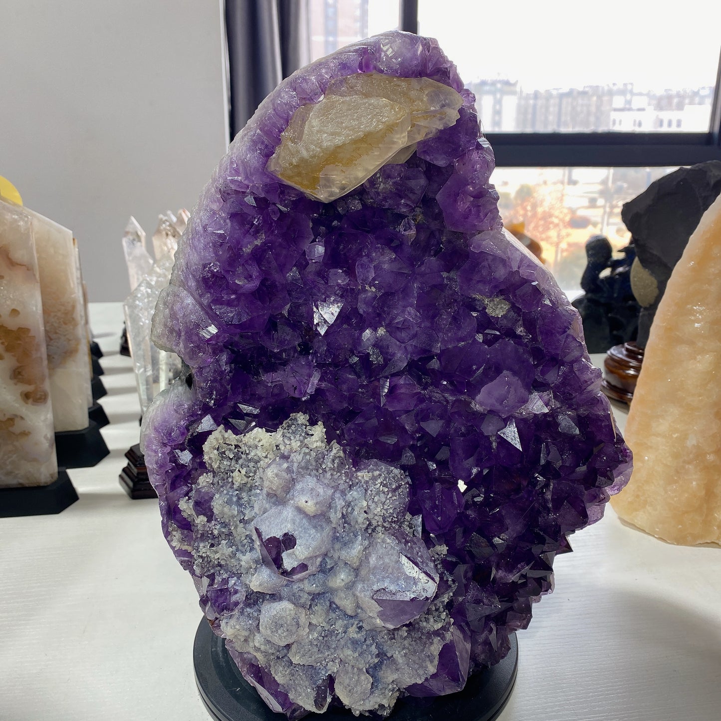 36cm Large Unique Amethyst Cluster Kong Kim Carving