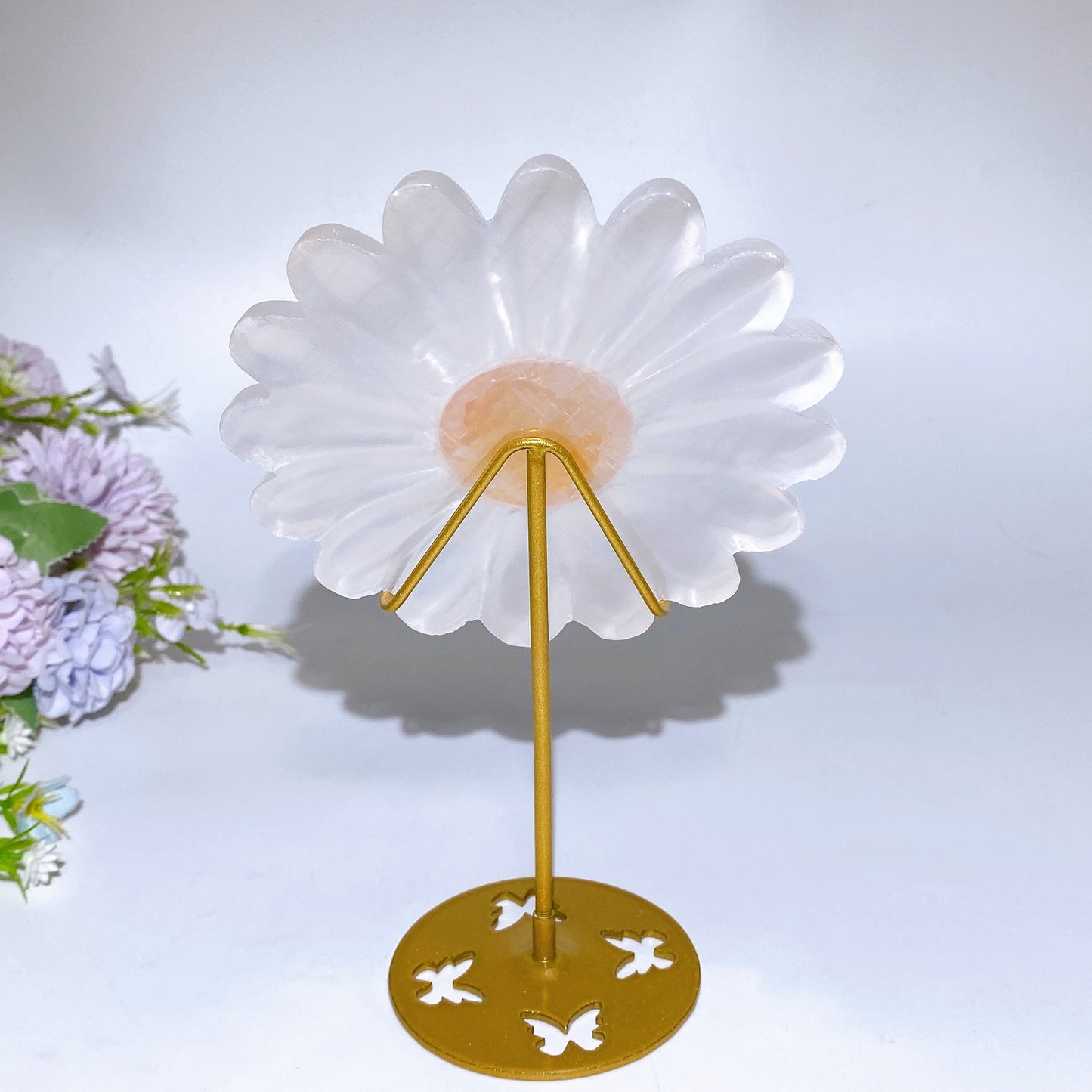 4.7" Selenite Flower Carving with Stand Crystal Healing Bulk Wholesale