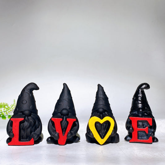 2.8" Black Obsidian Dwarf with 'LOVE' Letter Carving Wholesale