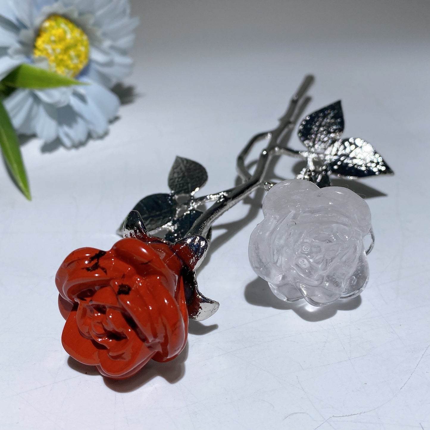 19cm Silver Stem Mixed Crystal Double Flowers Carvings Bulk Wholesale