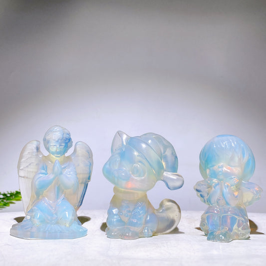 3.1"-4.8" Opalite Angel Witch Cat Carving Wholesale