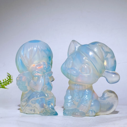 3.1"-4.8" Opalite Angel Witch Cat Carving Wholesale