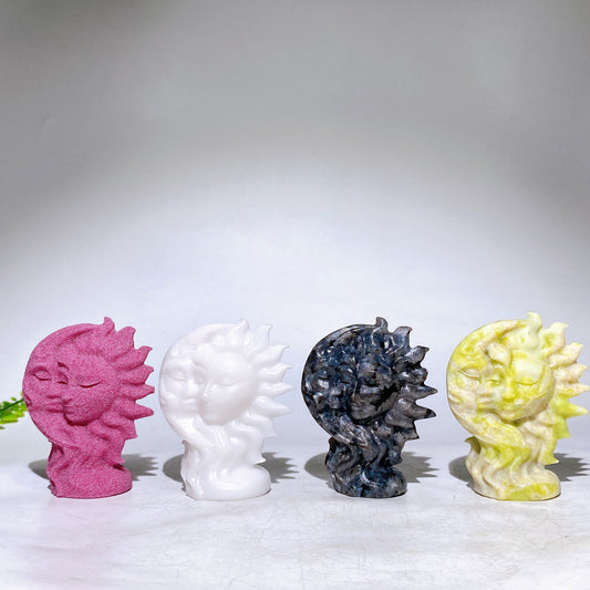 3.2" Natural Crystal Sun & Moon Face Carving Wholesale