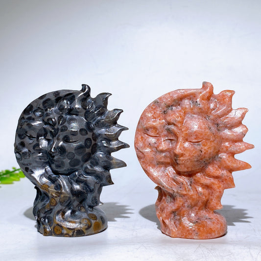 3.2" Natural Crystal Sun & Moon Face Carving Wholesale