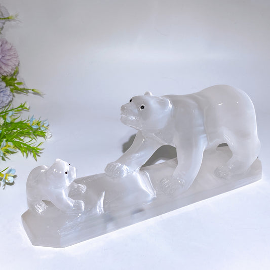 27cm Selenite Bears Carving Crystal Healing Bulk Wholesale