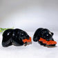 3.8" Black Obsidian Bear with Red Jasper Fish Carving Wholesale