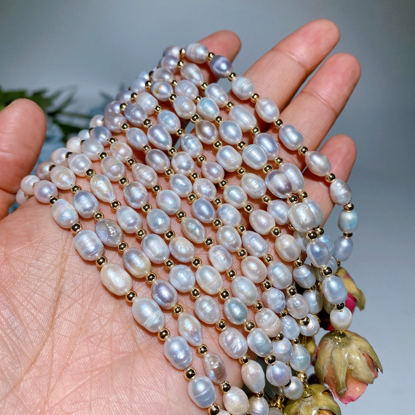 28cm Natrual Water Pearl with Natural Rose Necklace Crystal Healing Bulk Wholesale