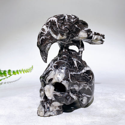 5.2" Natural Crystal Skull Raven Carving for Halloween Wholesale