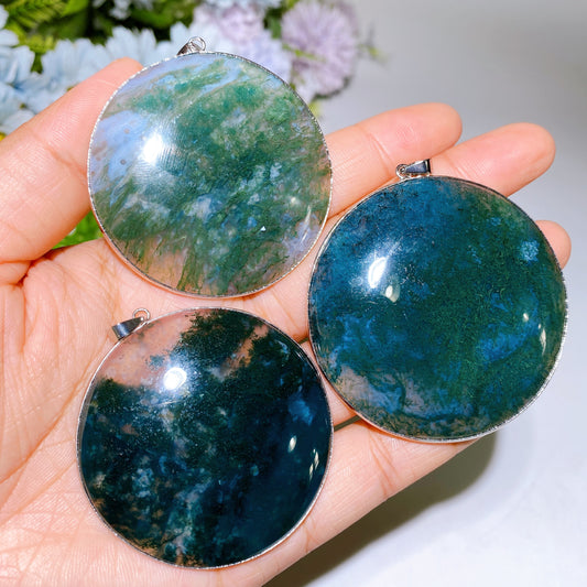 Moss Agate Round Slab Pendant Crystal Healing Bulk Wholesale