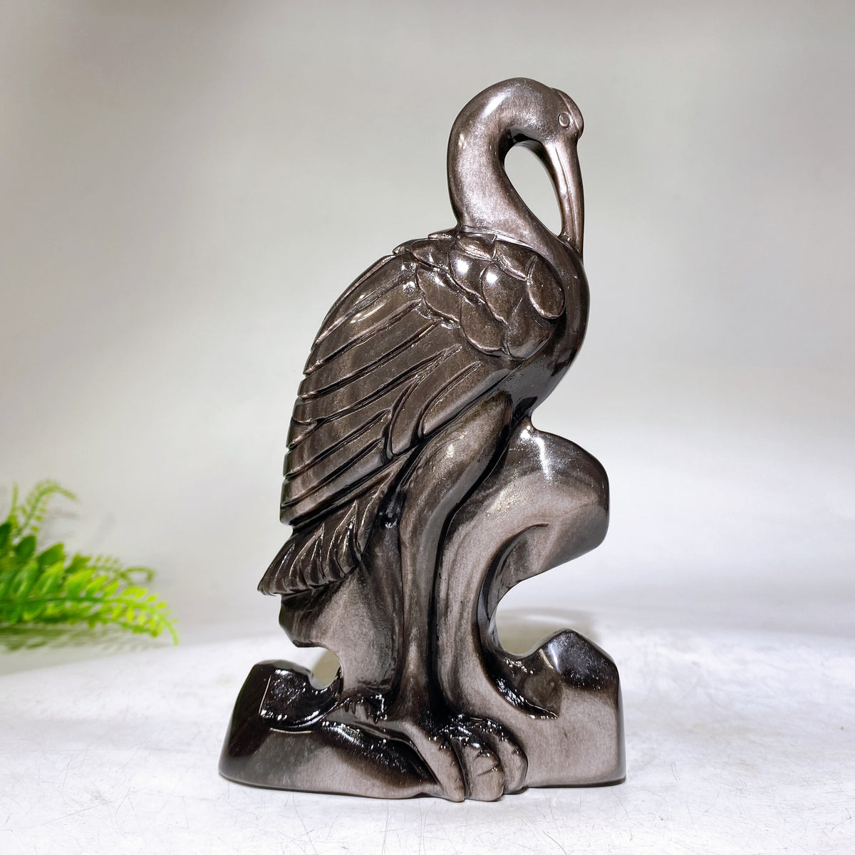 16cm Silver Obsidian Flamingo Carving Wholesale