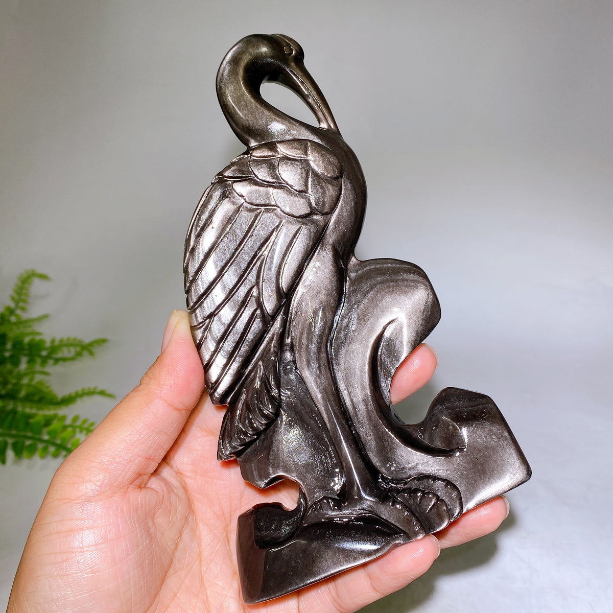 16cm Silver Obsidian Flamingo Carving Wholesale
