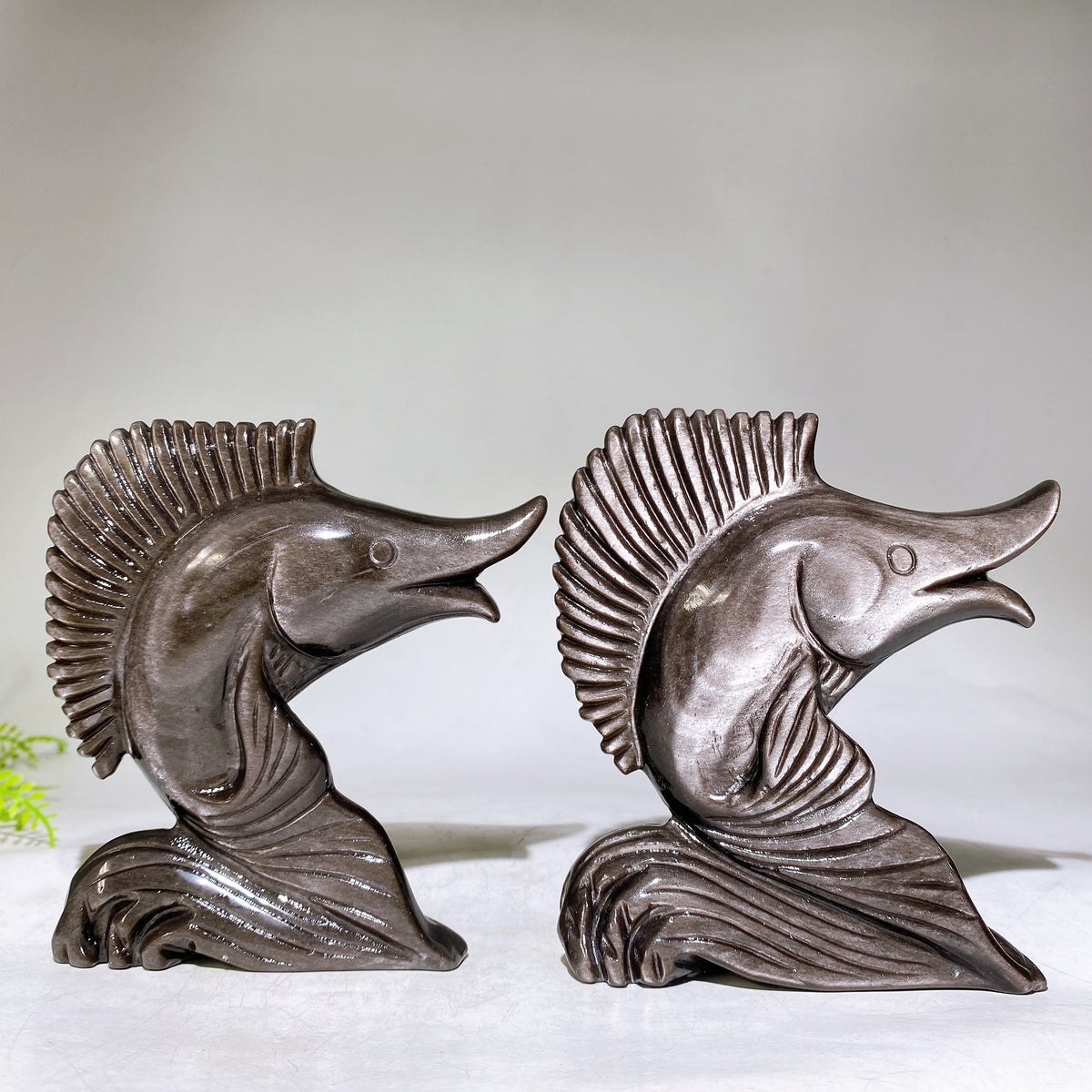 12cm Silver Obsidian Fish Carving Wholesale