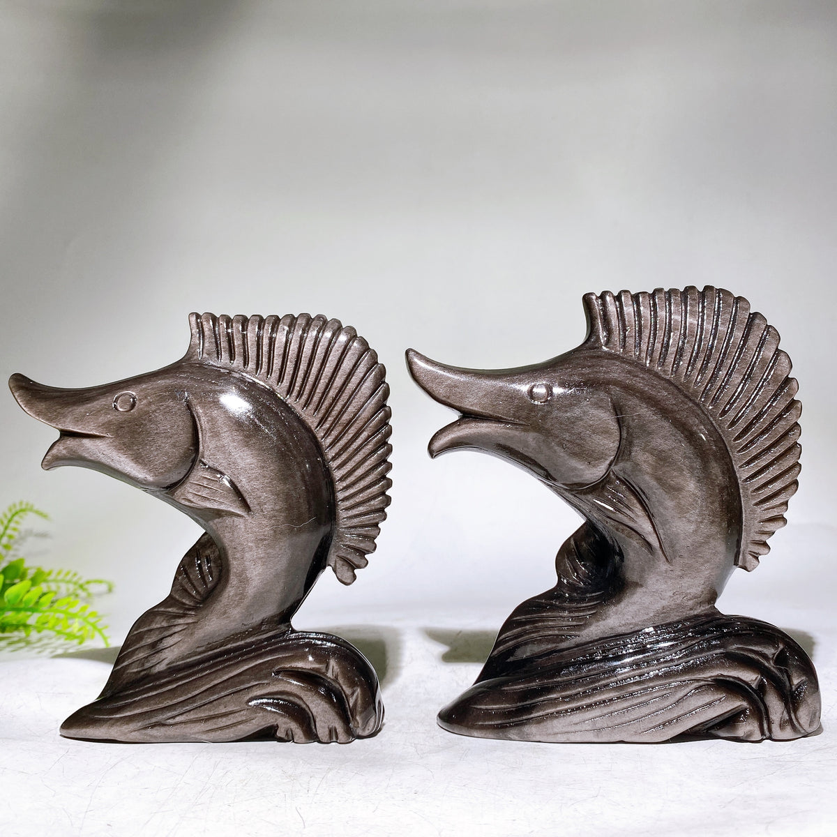 12cm Silver Obsidian Fish Carving Wholesale