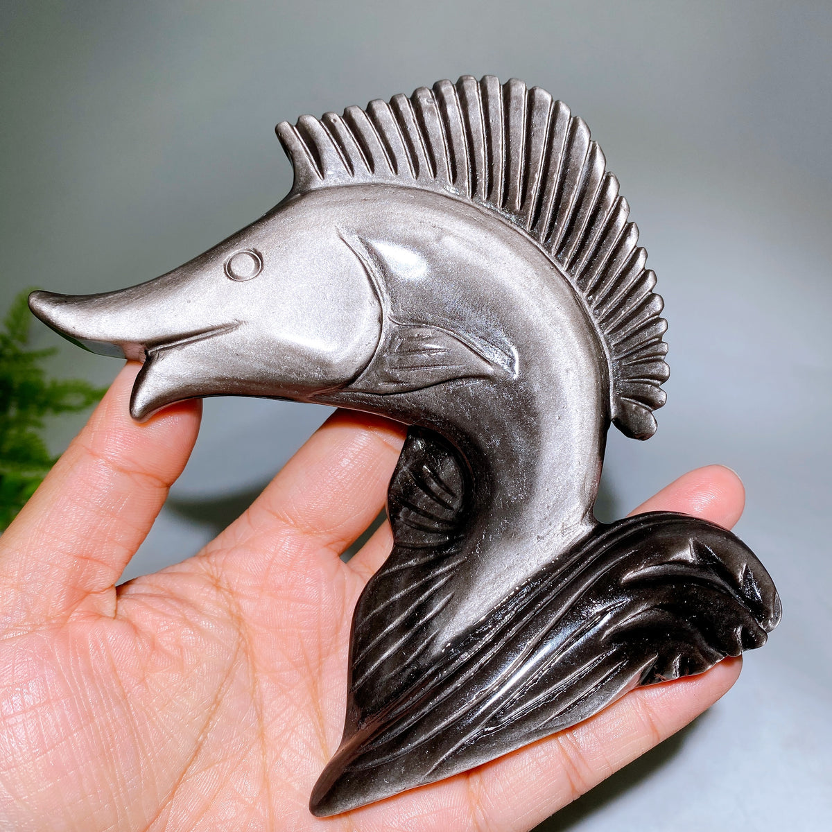 12cm Silver Obsidian Fish Carving Wholesale