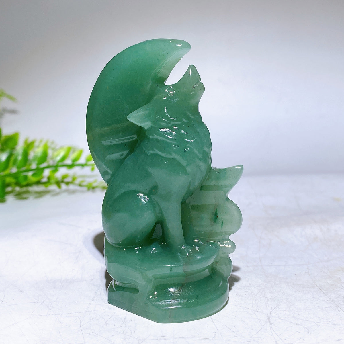 3.2" Natural Crystal Wolf Moon Carving Wholesale