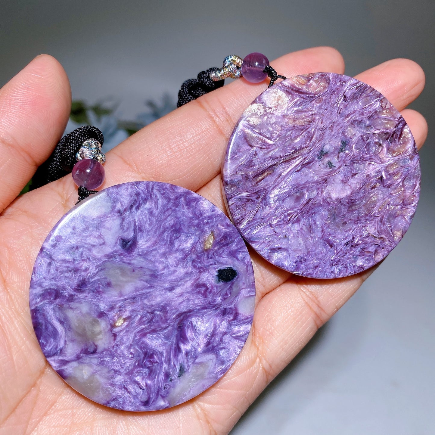 Round Charoite with Black Rope Necklace Crystal Healing Bulk Wholesale